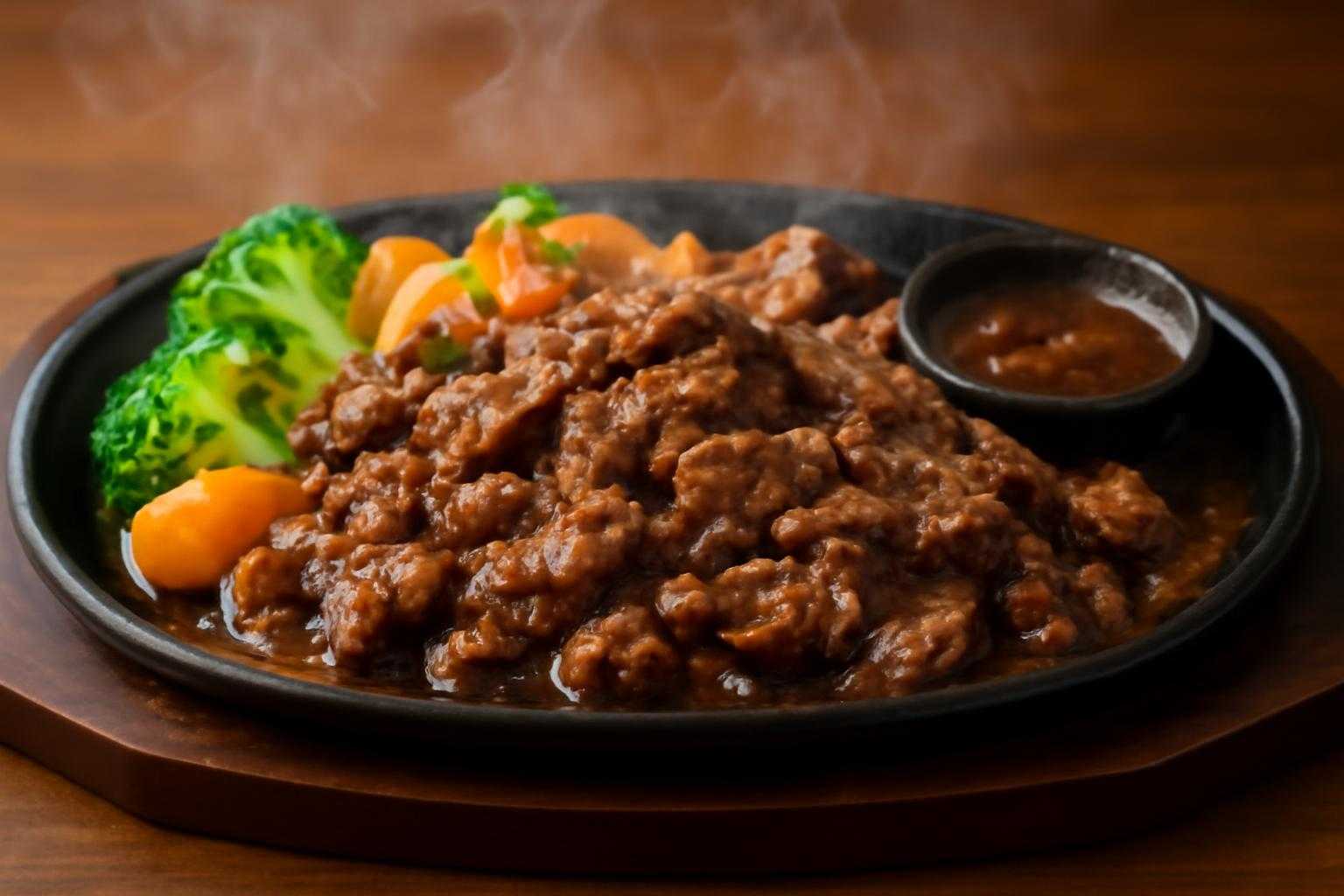 ホットプレートで焼かれたミスジを調理している場面