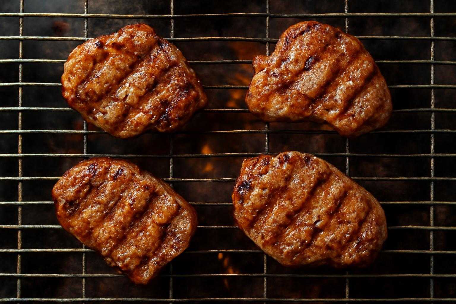 焼き網の上でホルモンを焼きながら脂を落とす調理シーン