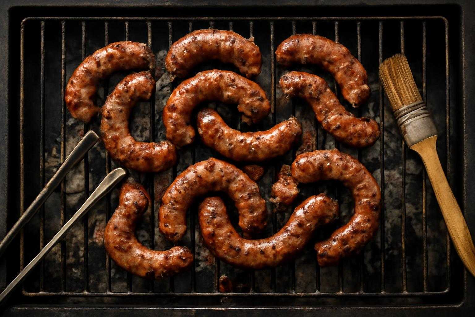焼き網と火、調理道具がセットになった焼肉調理シーン