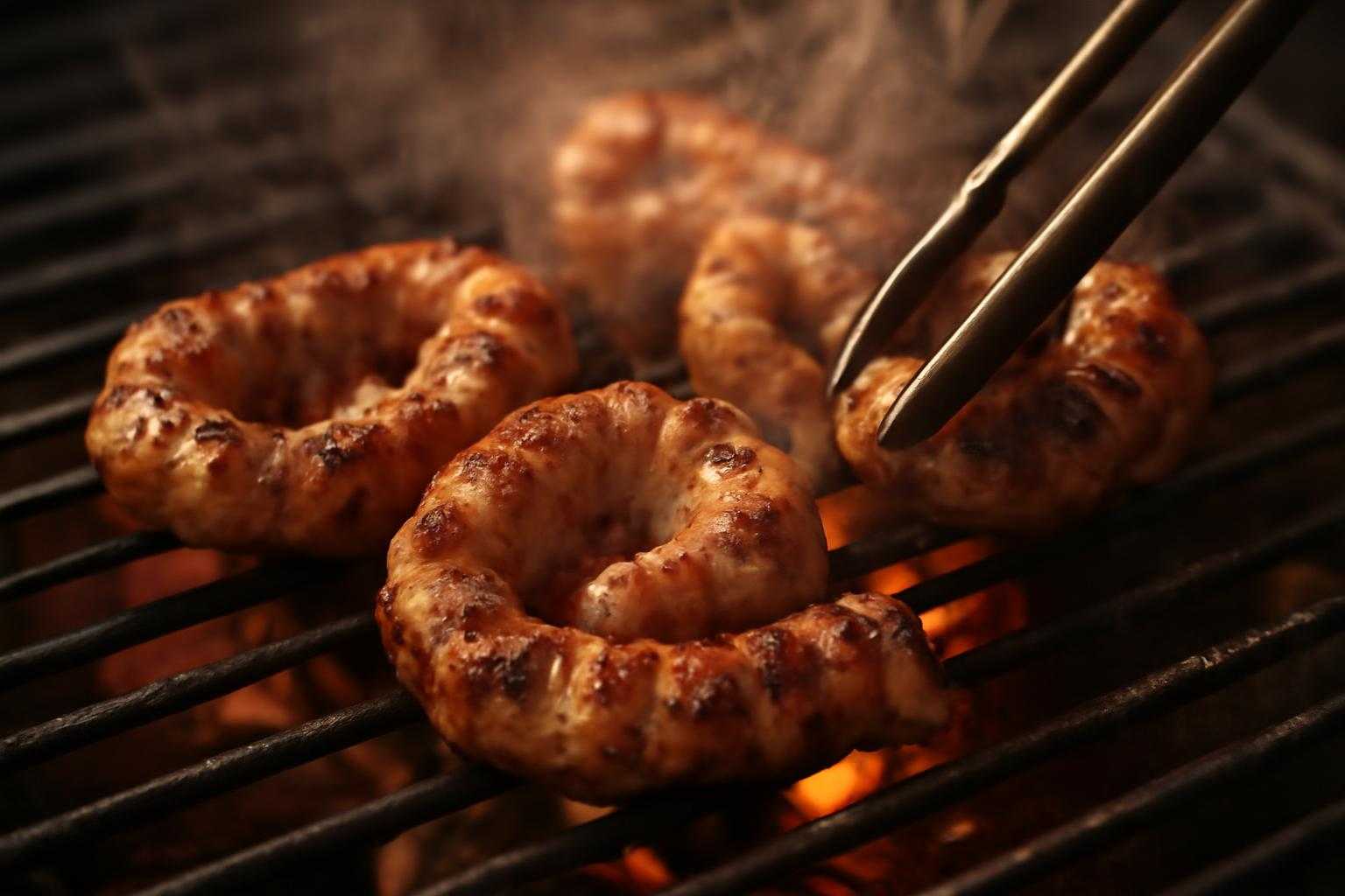 焼肉用の網の上で、シマチョウが焼かれている調理過程