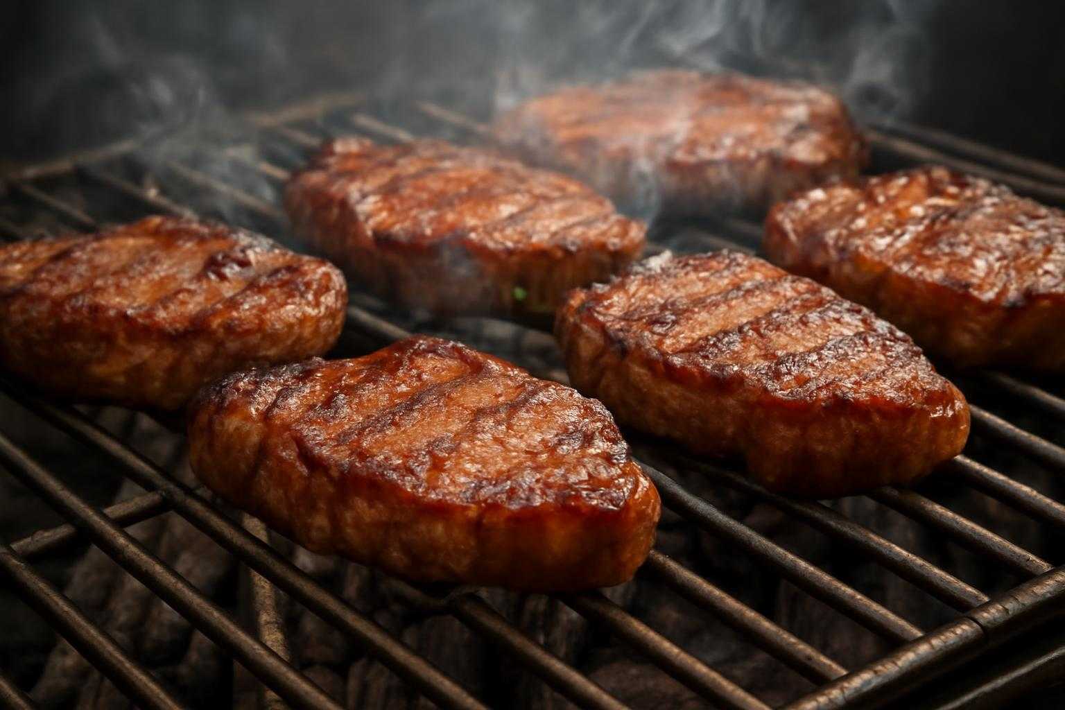 焼肉を焼き網で焼いている調理シーン