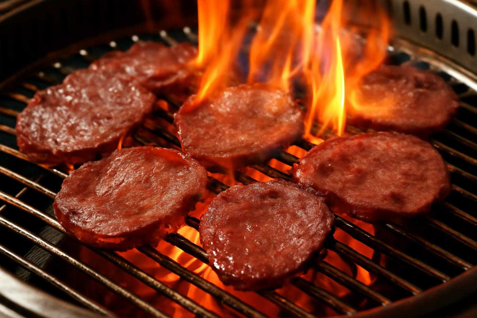 焼肉用グリルの上でタン元とタン先を焼いている調理風景
