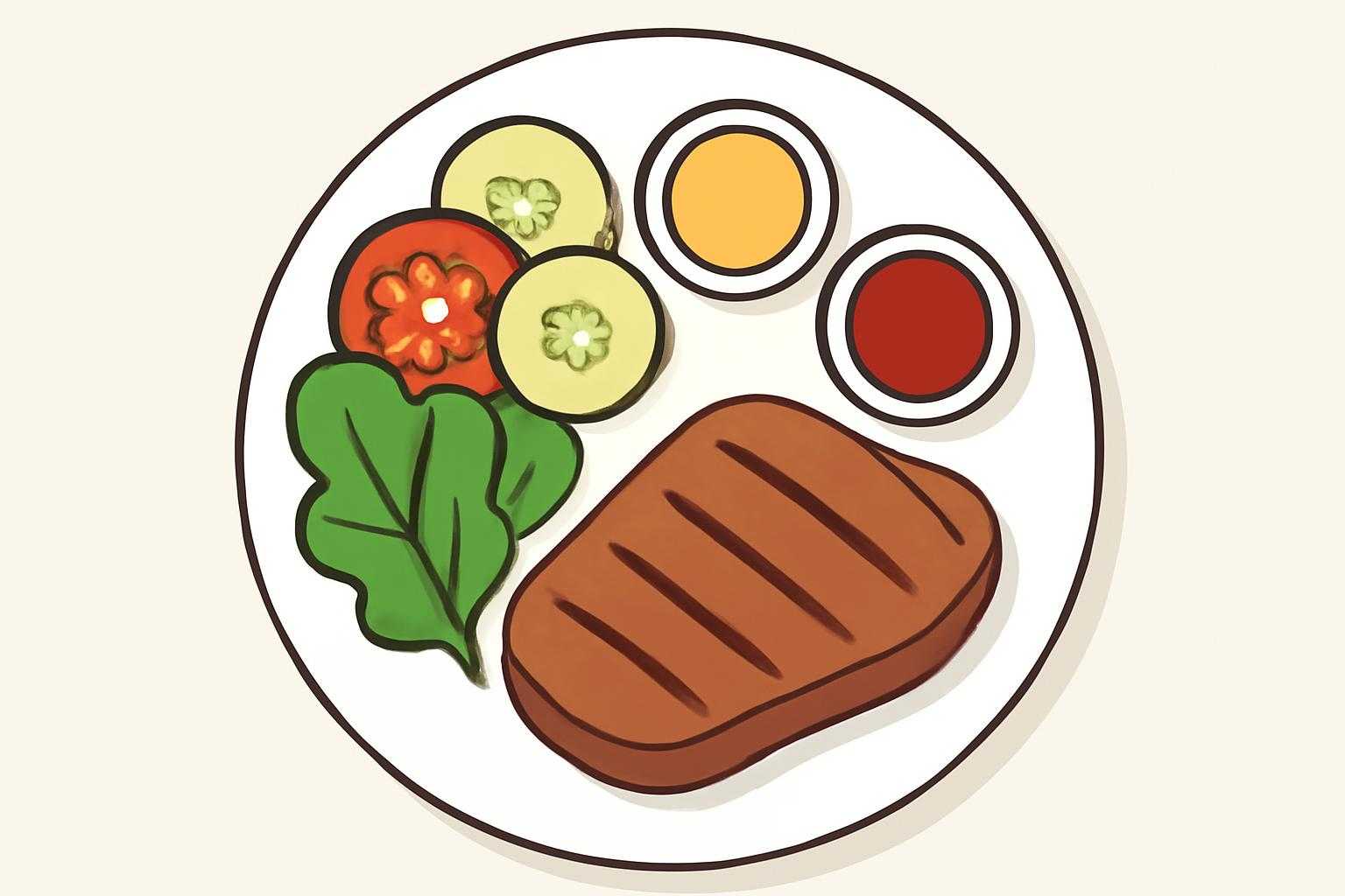 焼肉を食べる際の健康的な食べ方を示すイラスト
