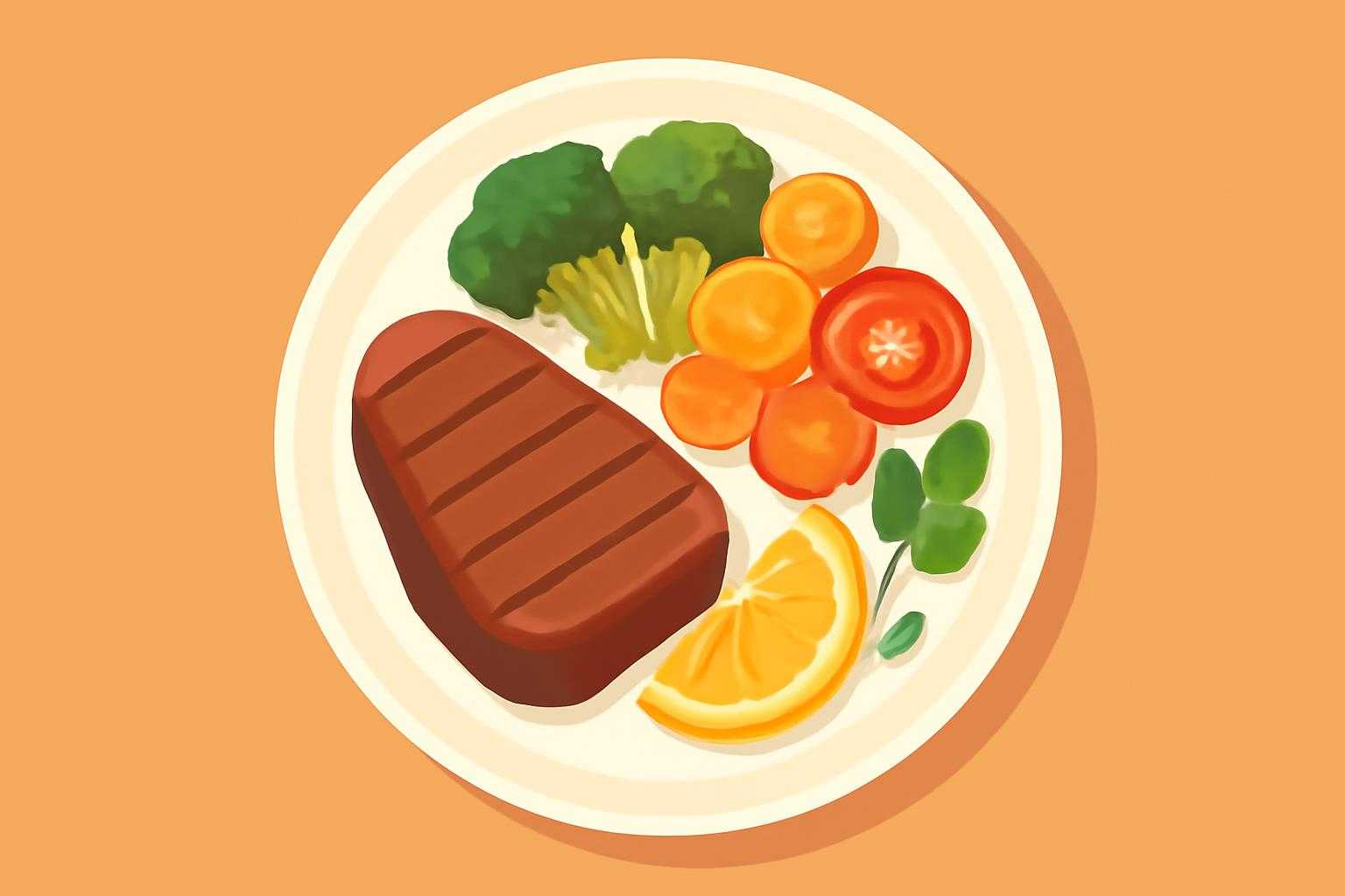 健康的な食事をする様子を表現した、牛タンと野菜のバランスの良い食べ方