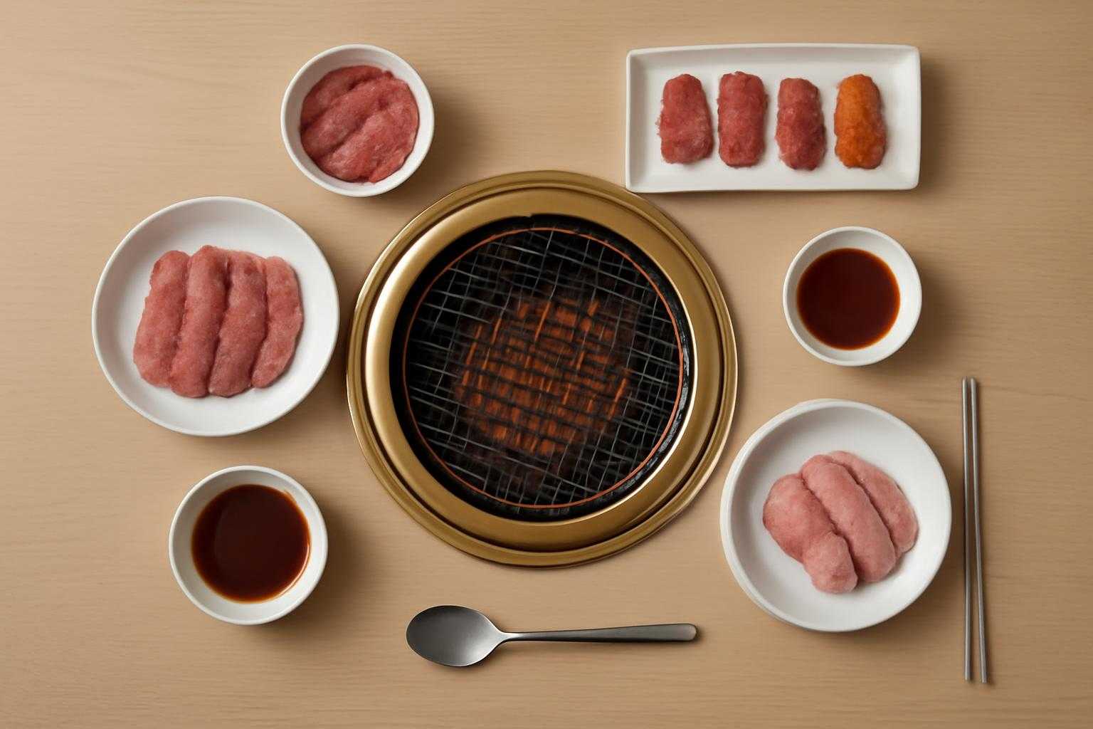 焼肉を食べる順番と調味料を示す食卓の様子
