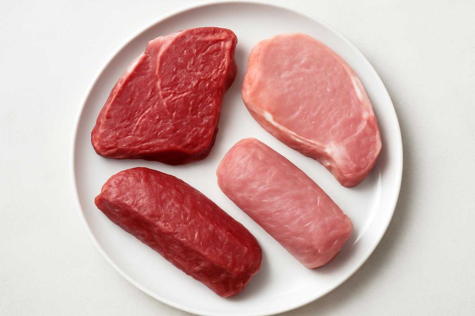 ダイエット向きの牛肉と豚肉の低脂肪部位を並べた食材写真