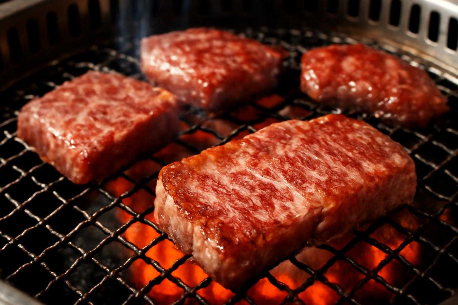焼肉用の牛肉を焼いている調理風景