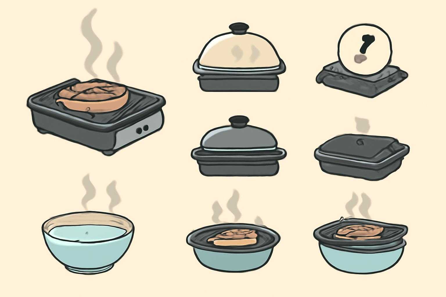 ホットプレートで焼肉を焼きながら、煙を減らすための7つのコツを表現した構成図