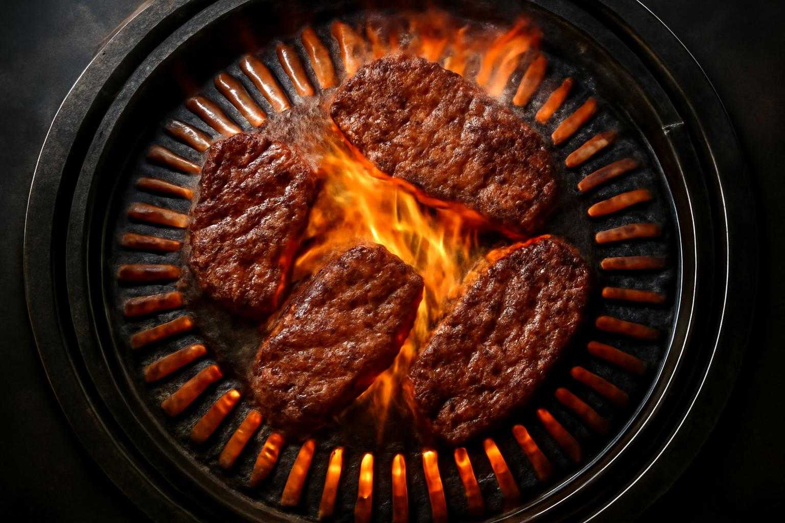 焼肉を焼いている様子を上から見た調理風景