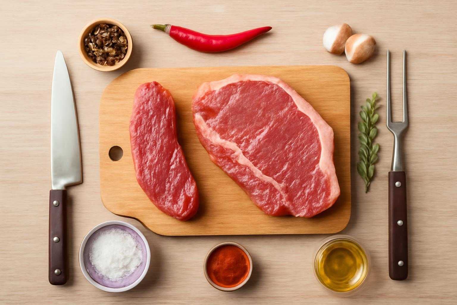 肉を下ごしらえしている調理台の俯瞰図