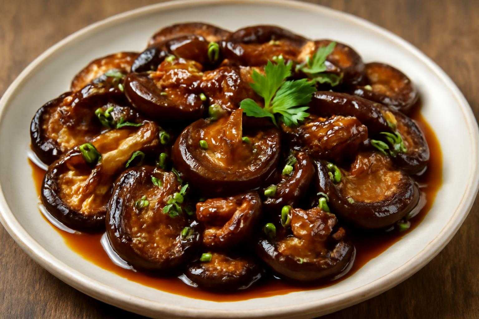 焼いたしいたけに調味料をかけて食べる準備ができた状態