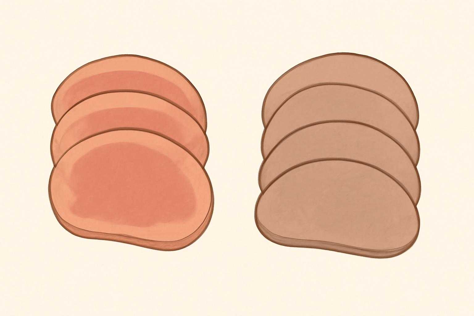 焦げずにしっとりした牛タン薄切りの焼き加減を示す断面図