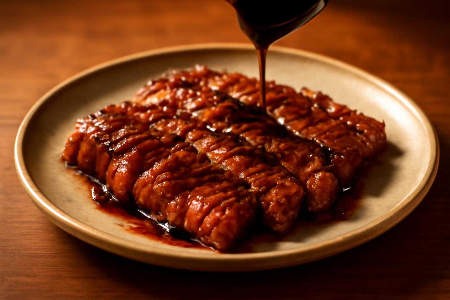 焼き上がったジューシーなサガリに調味料をかけている様子