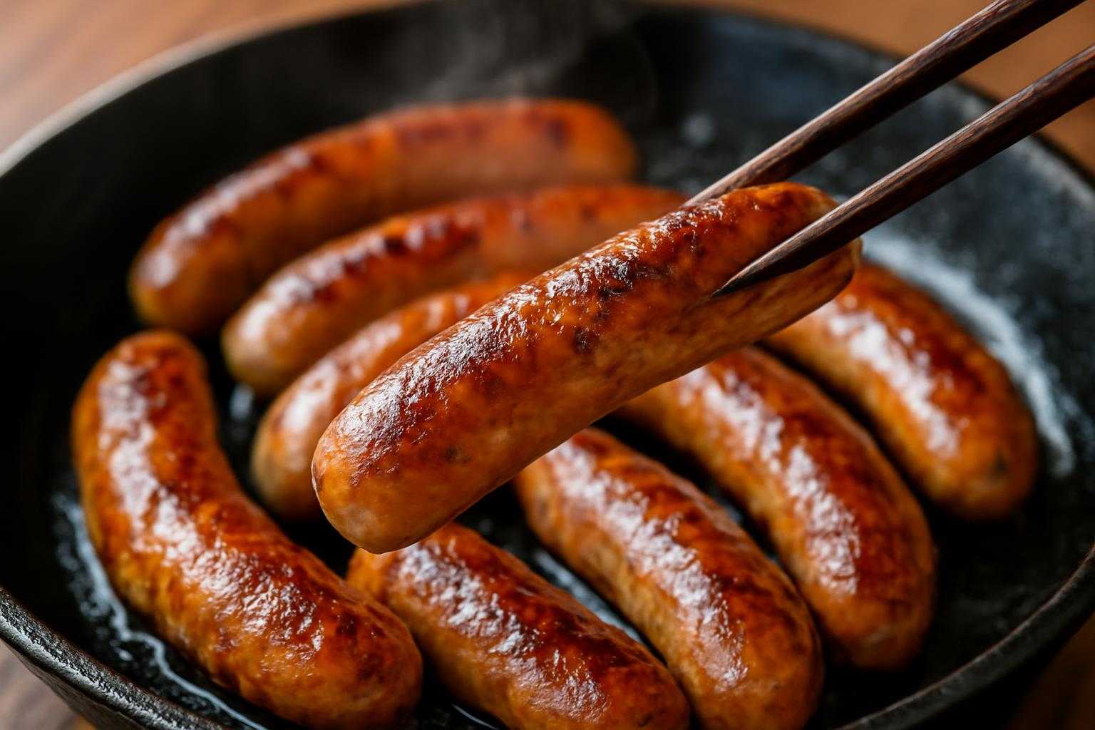 焼き上がったマルチョウを箸で持ち上げた香ばしい仕上がり