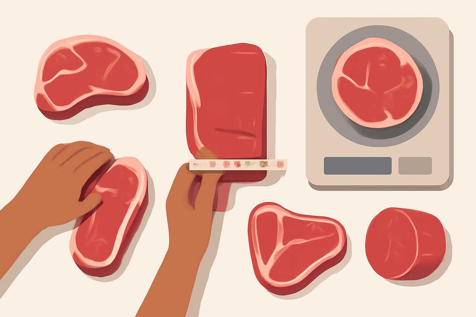 焼肉用の肉を選んでいる手と、余りなく計画的に購入している様子