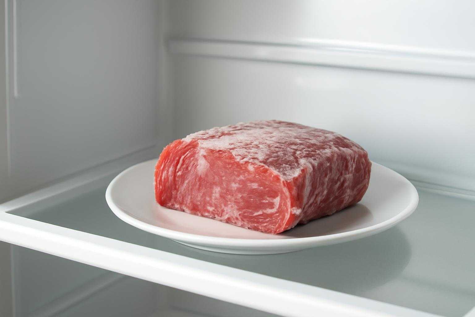冷蔵庫で牛肉を解凍している調理風景