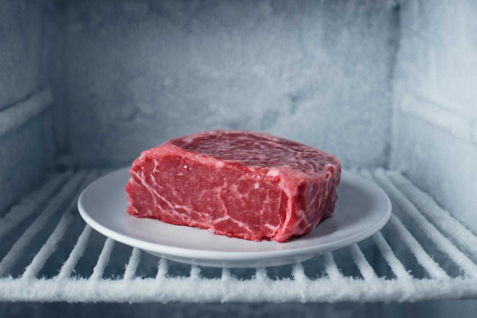 冷蔵庫で牛肉を解凍している様子