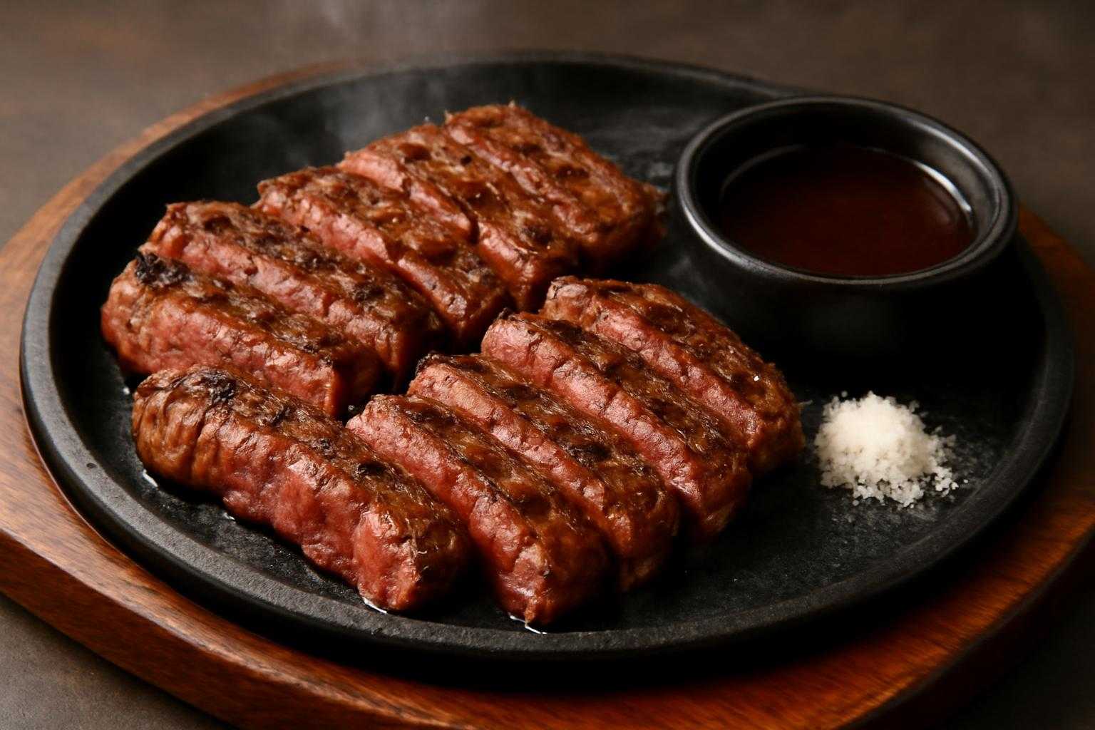 焼きたてのハラミを塩とタレで味わう食卓の様子
