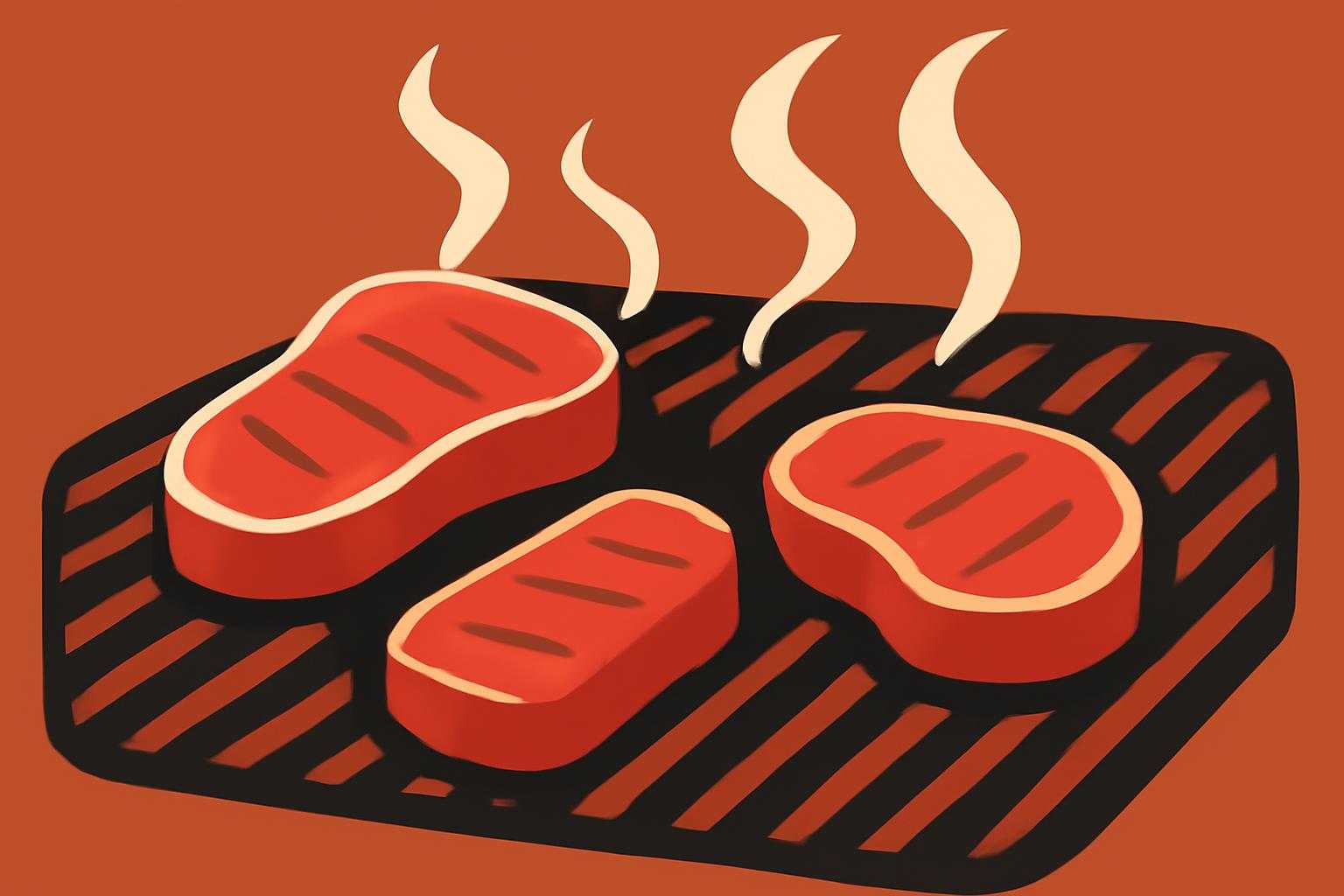 焼肉を焼く様子と調理のポイントを示すイラスト