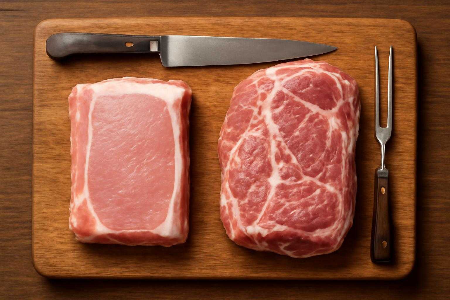 豚肉のロースと肩ロースを調理している様子
