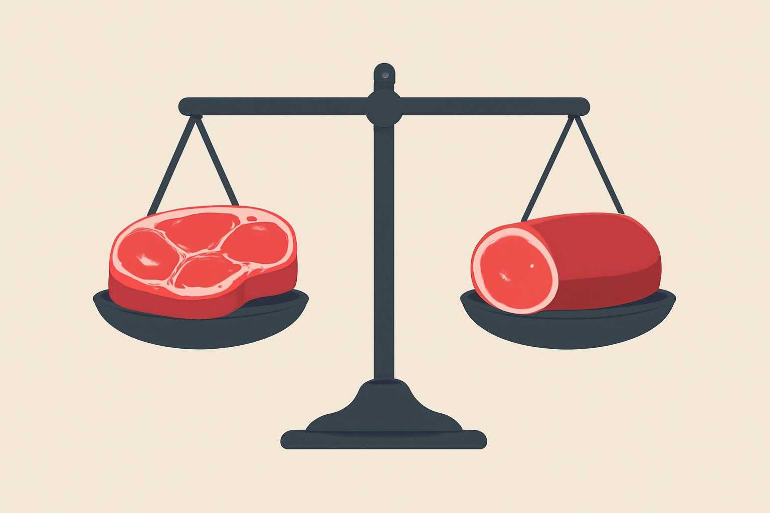 サーロインとテンダーロインの肉を天秤で比較する様子