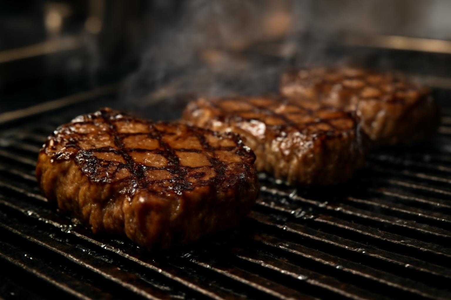 新鮮な和牛ステーキ肉を選んで焼いている調理風景